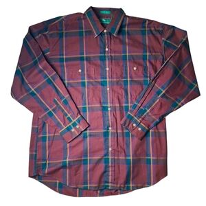 Vintage 90s Mens XL Long Sleeve Button Down Shirt Burgundy Plaid Grunge Indie